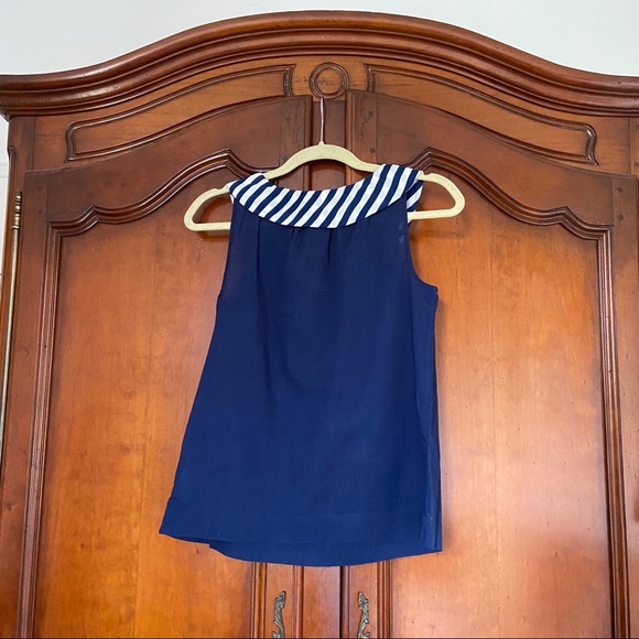 Odille Anthropologie Navy Stripe Sailor Tank with Silk Tie Collar - Picture 3 of 7